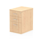Wood-effect file cabinet with three drawers on a white background