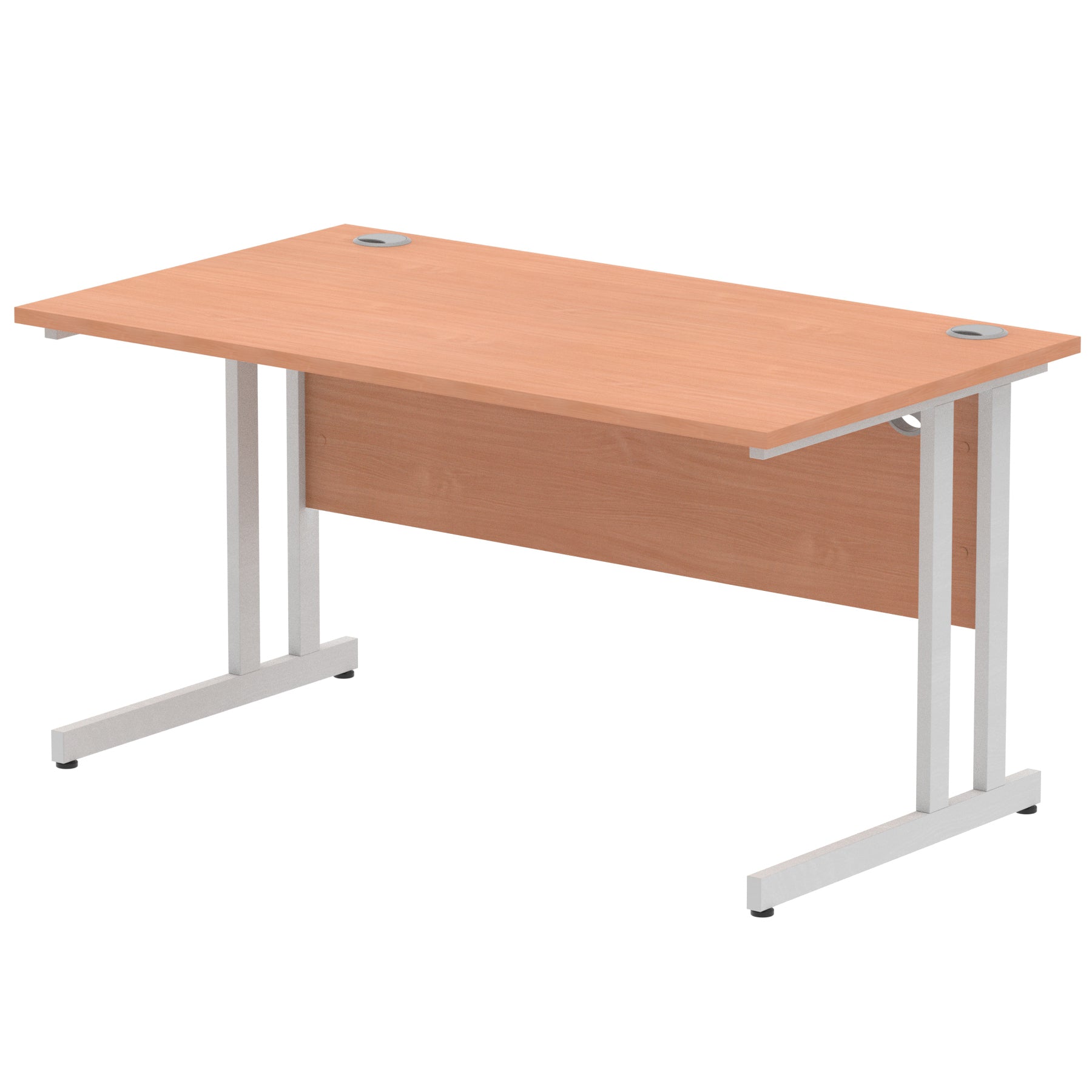Office desk with wood-effect top and metal frame on a white background