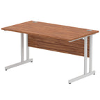 Office desk with wood-effect top and metal frame on a white background