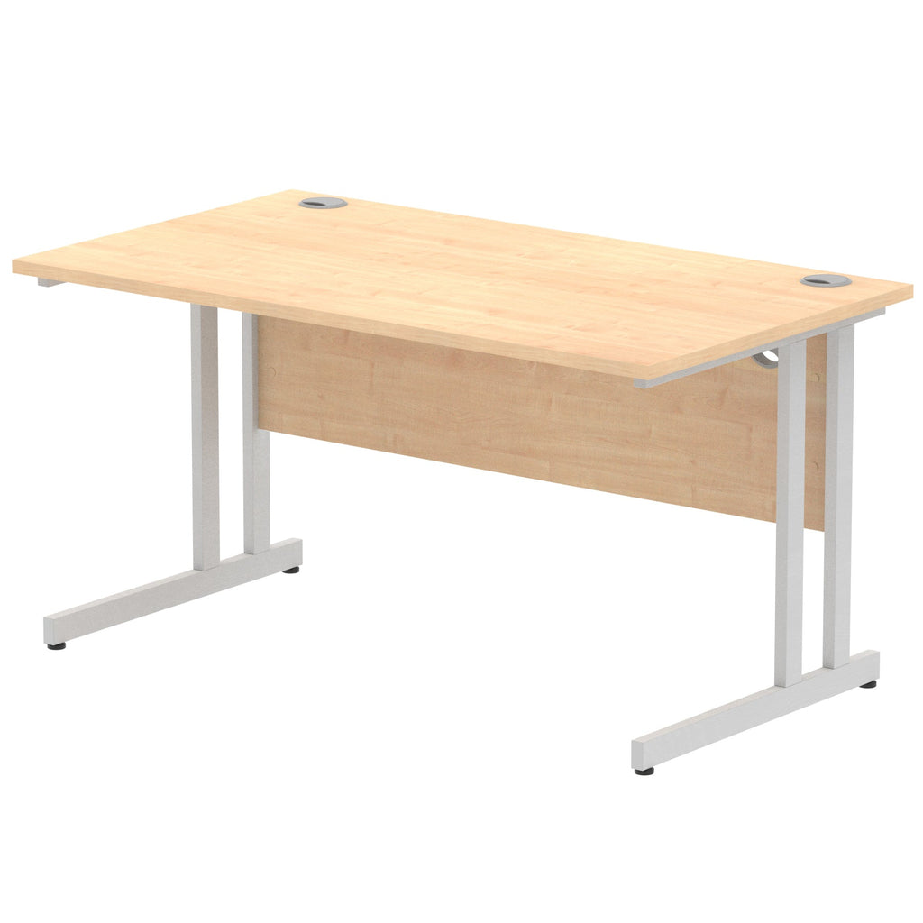 Office desk with wood-effect top and metal frame on a white background