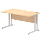 Office desk with wood-effect top and metal frame on a white background