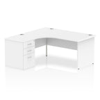 White L-shaped office desk on a white background