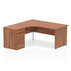 Wood-effect L-shaped desk with drawers on a white background