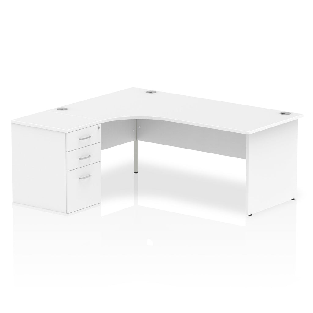 White L-shaped desk with drawers on a white background