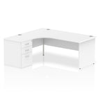 White L-shaped desk with drawers on a white background
