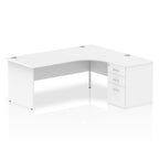 White L-shaped desk with drawers on a white background