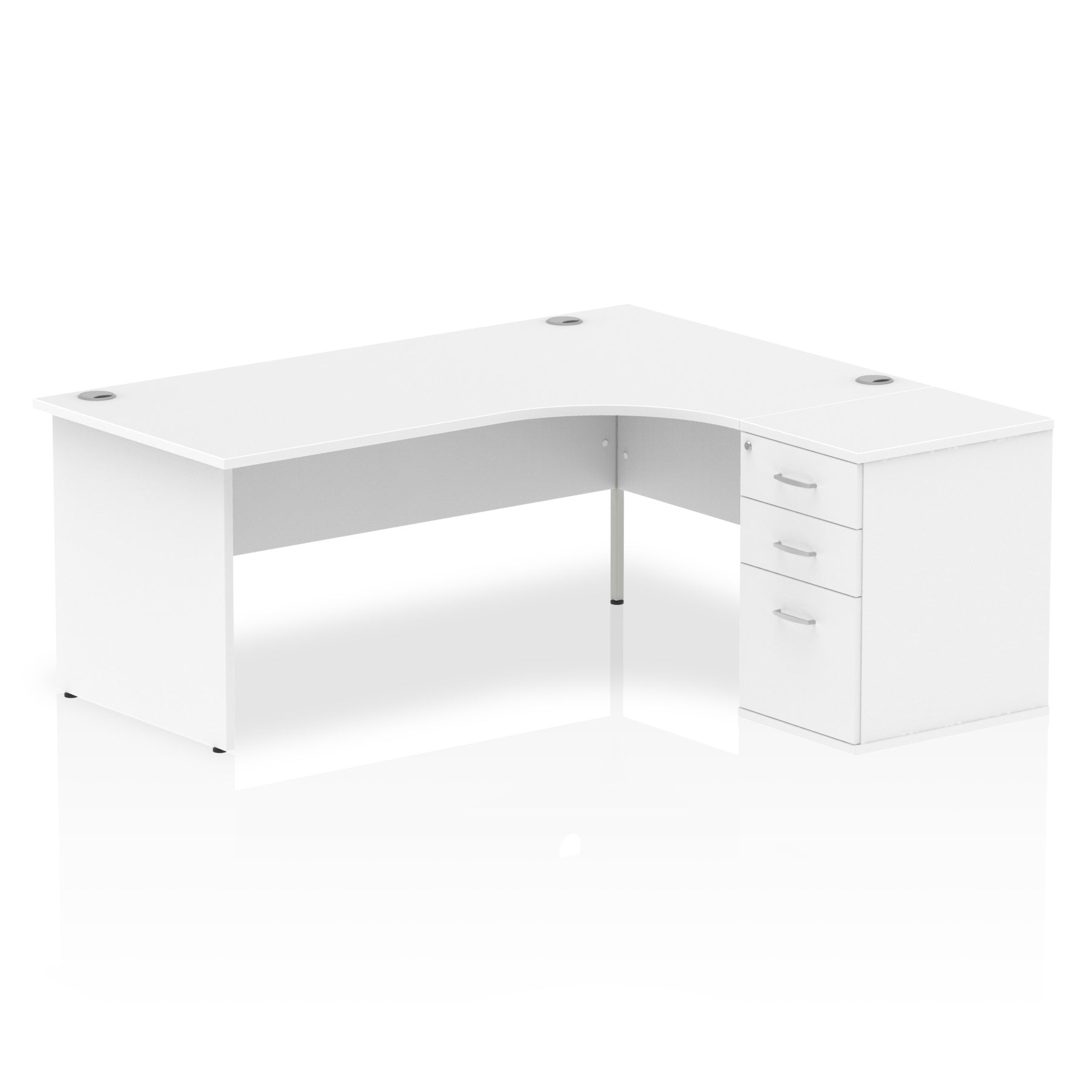 White L-shaped desk with drawers on a white background