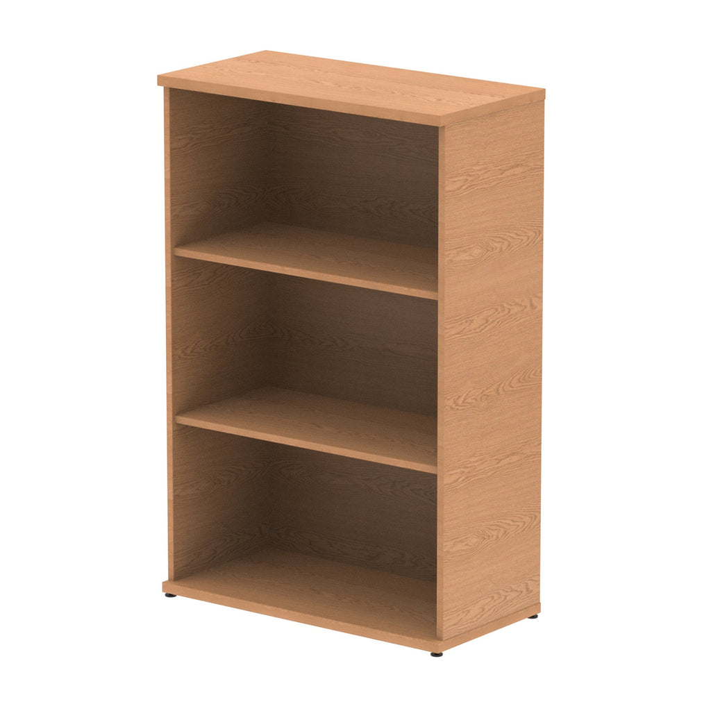 Wood-effect bookshelf with two shelves on a white background