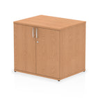Wood-effect cabinet with two doors on a white background