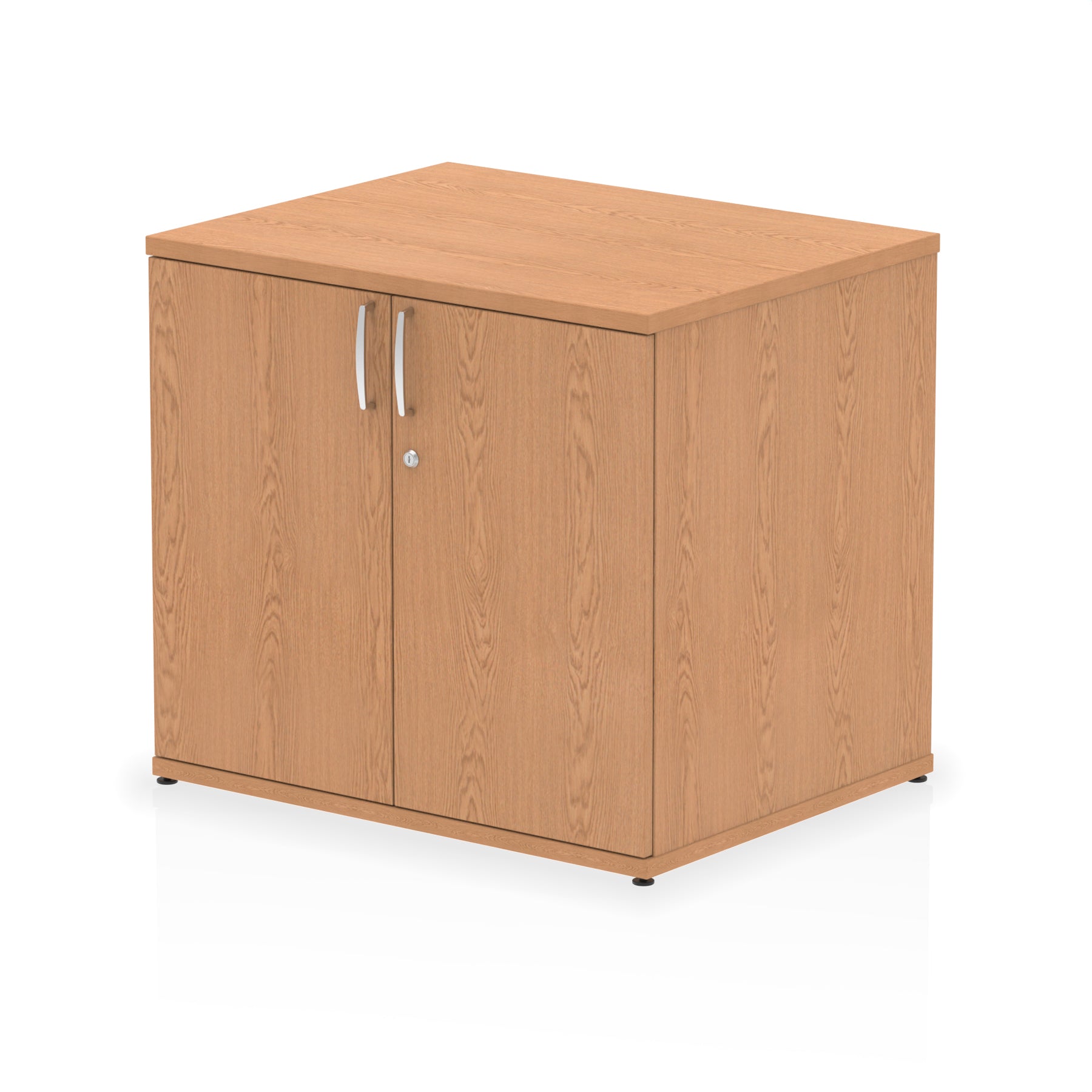 Wood-effect cabinet with two doors on a white background