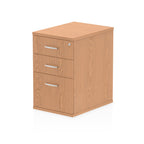 Wood-effect file cabinet with three drawers on a white background