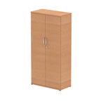Wood-effect cabinet with two doors on a white background