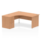 Wood-effect L-shaped desk with drawers on a white background