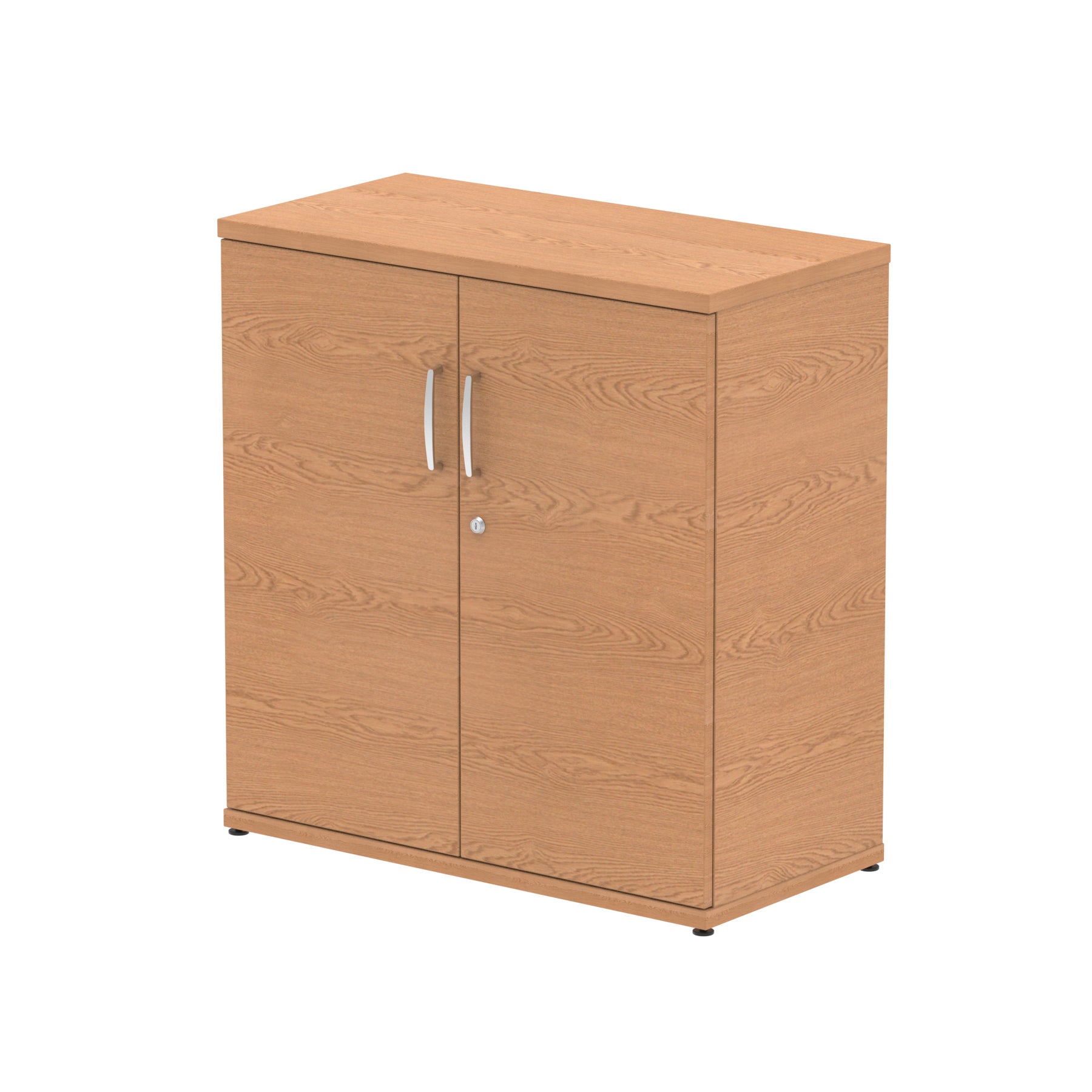 Wood-effect cabinet with two doors on a white background