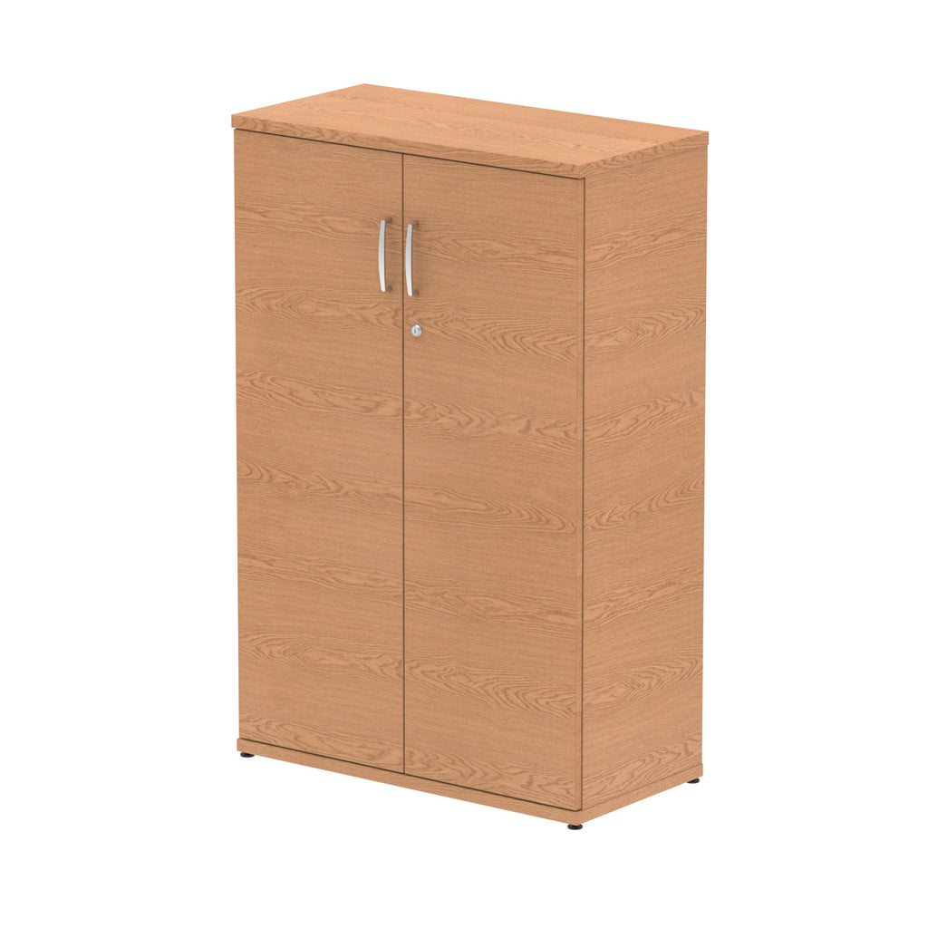 Wood-effect cabinet with two doors on a white background