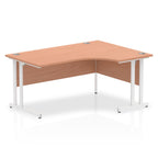 Wood-effect L-shaped desk with metal legs on a white background
