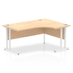 Wood-effect L-shaped desk with metal legs on a white background