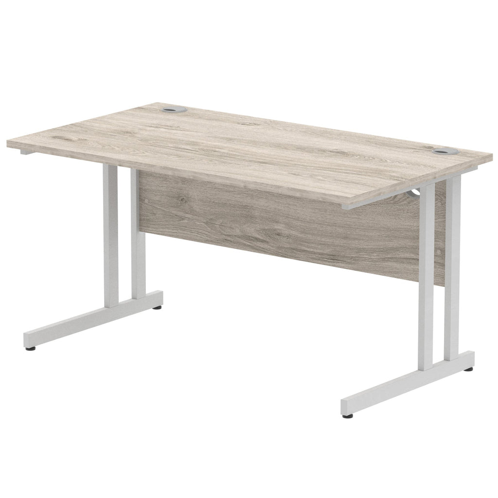 Office desk with wood-effect top and metal frame on a white background