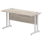 Rectangular desk with wood-effect top and metal frame on a white background