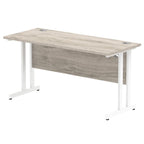Rectangular desk with wood-effect top and metal frame on a white background