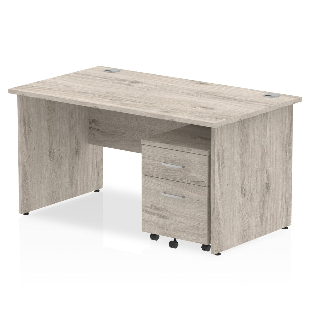 Bundle wood-effect office desk with a mobile 2-drawer pedestal on a white background