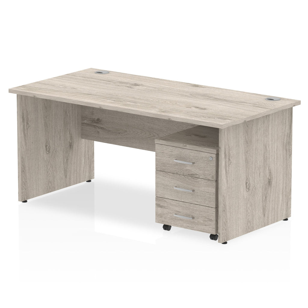 Bundle wood-effect office desk with a mobile 3-drawer pedestal on a white background