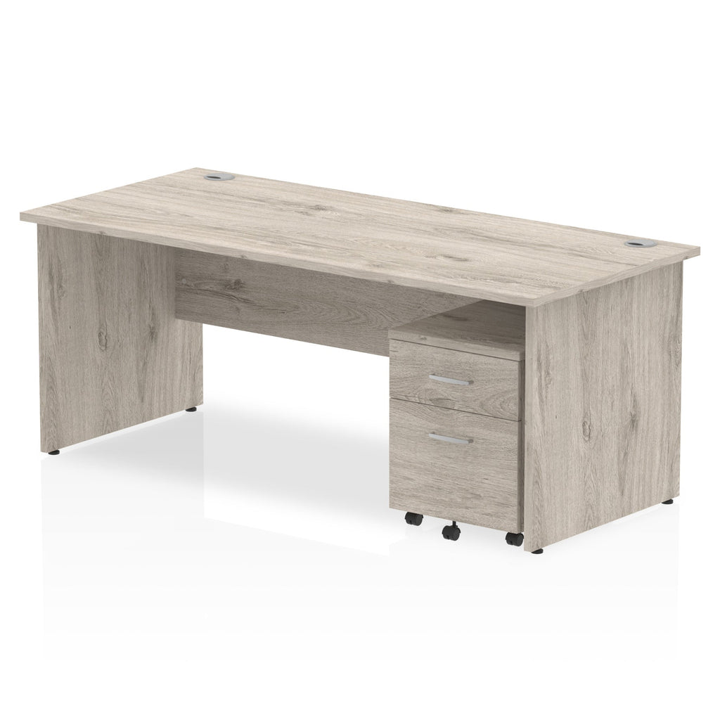 Bundle wood-effect office desk with a mobile 2-drawer pedestal on a white background