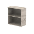 Wood-effect bookshelf with one shelf on a white background
