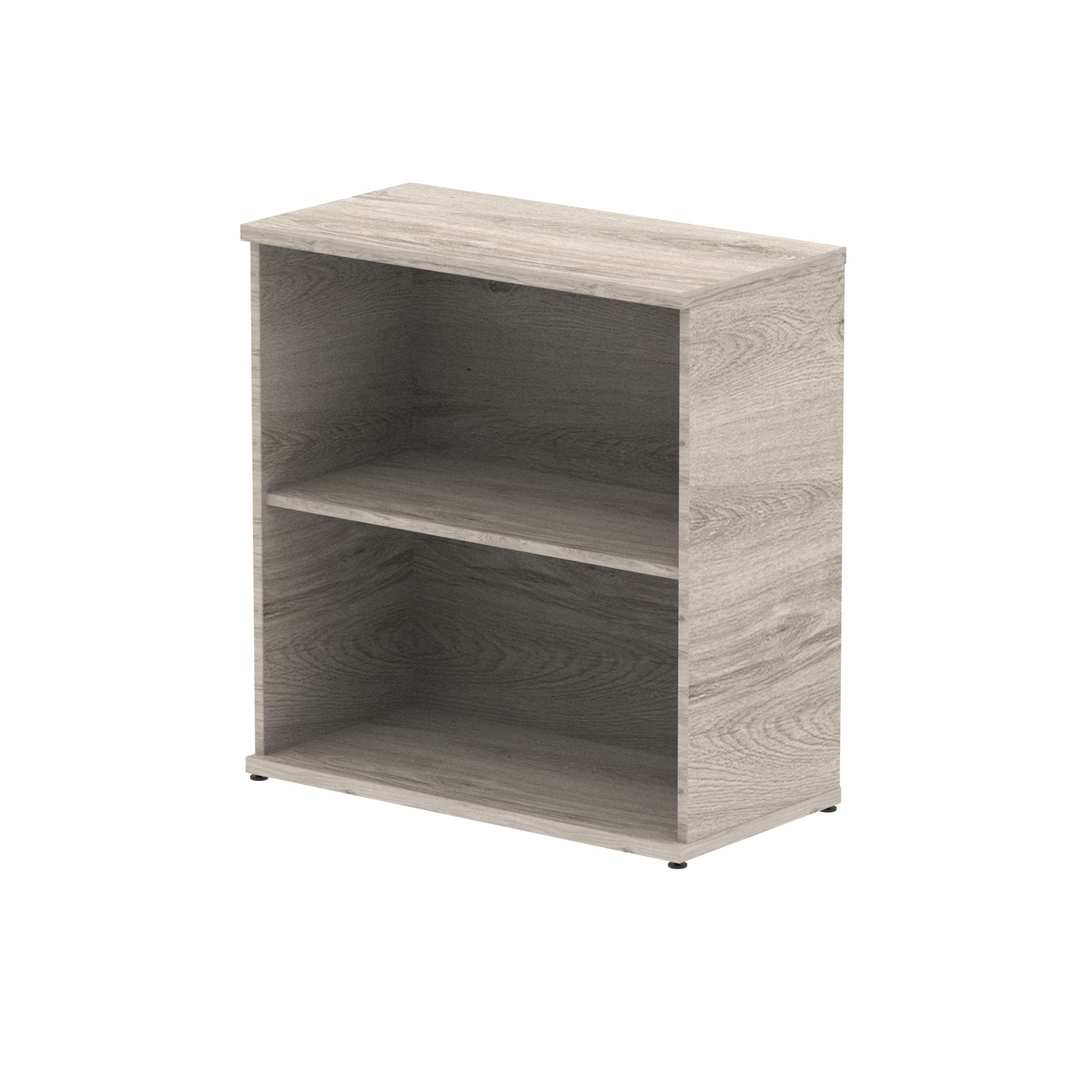 Wood-effect bookshelf with one shelf on a white background