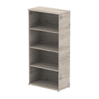 Wood-effect bookshelf with three shelves on a white background