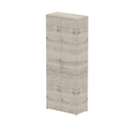 Grey wood-effect cabinet with two doors on a white background