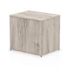 Grey wood-effect cabinet with two doors on a white background
