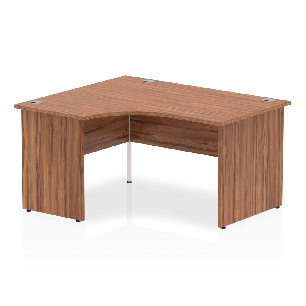 Wood-effect L-shaped desk on a white background