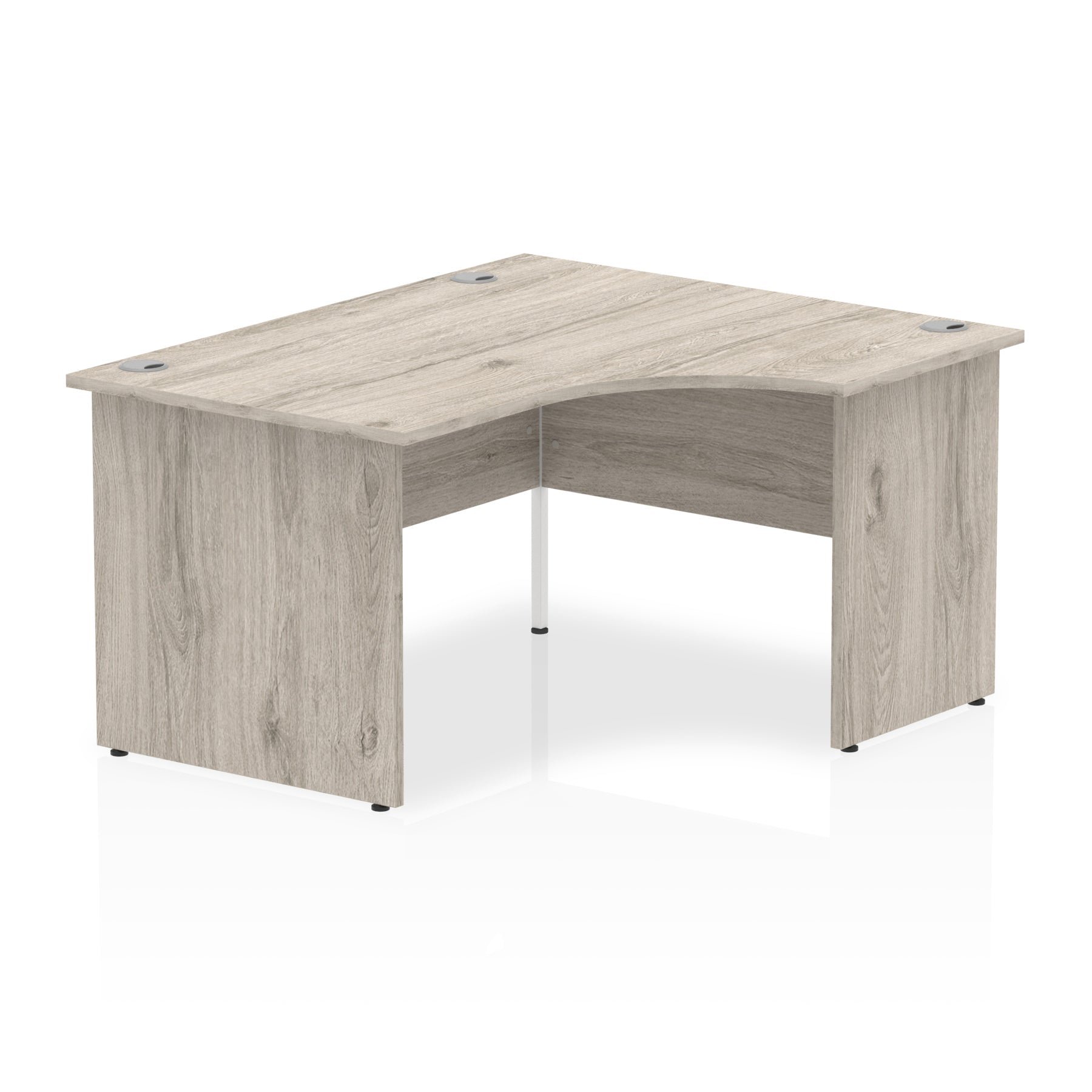 Wood-effect L-shaped desk on a white background