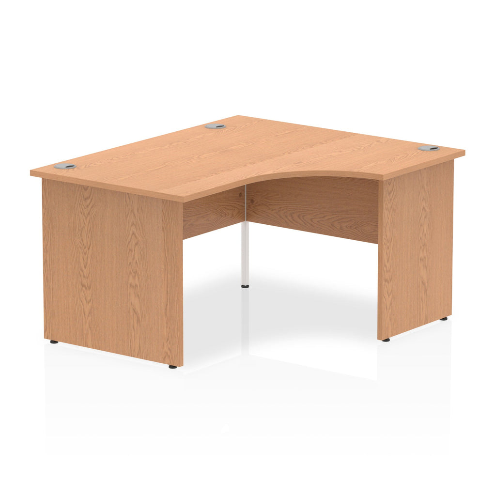 Wood-effect L-shaped desk on a white background
