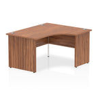 Wood-effect L-shaped desk on a white background