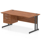 Wood-effect office desk with drawers and metal legs on a white background