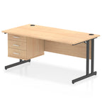 Wood-effect office desk with drawers and metal legs on a white background