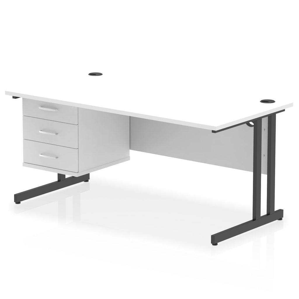 White office desk with drawers and metal legs on a white background