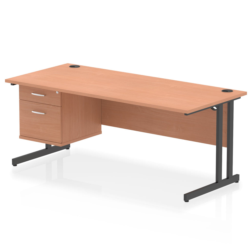 Office desk with wood-effect top, matching drawers and metal legs on a white background
