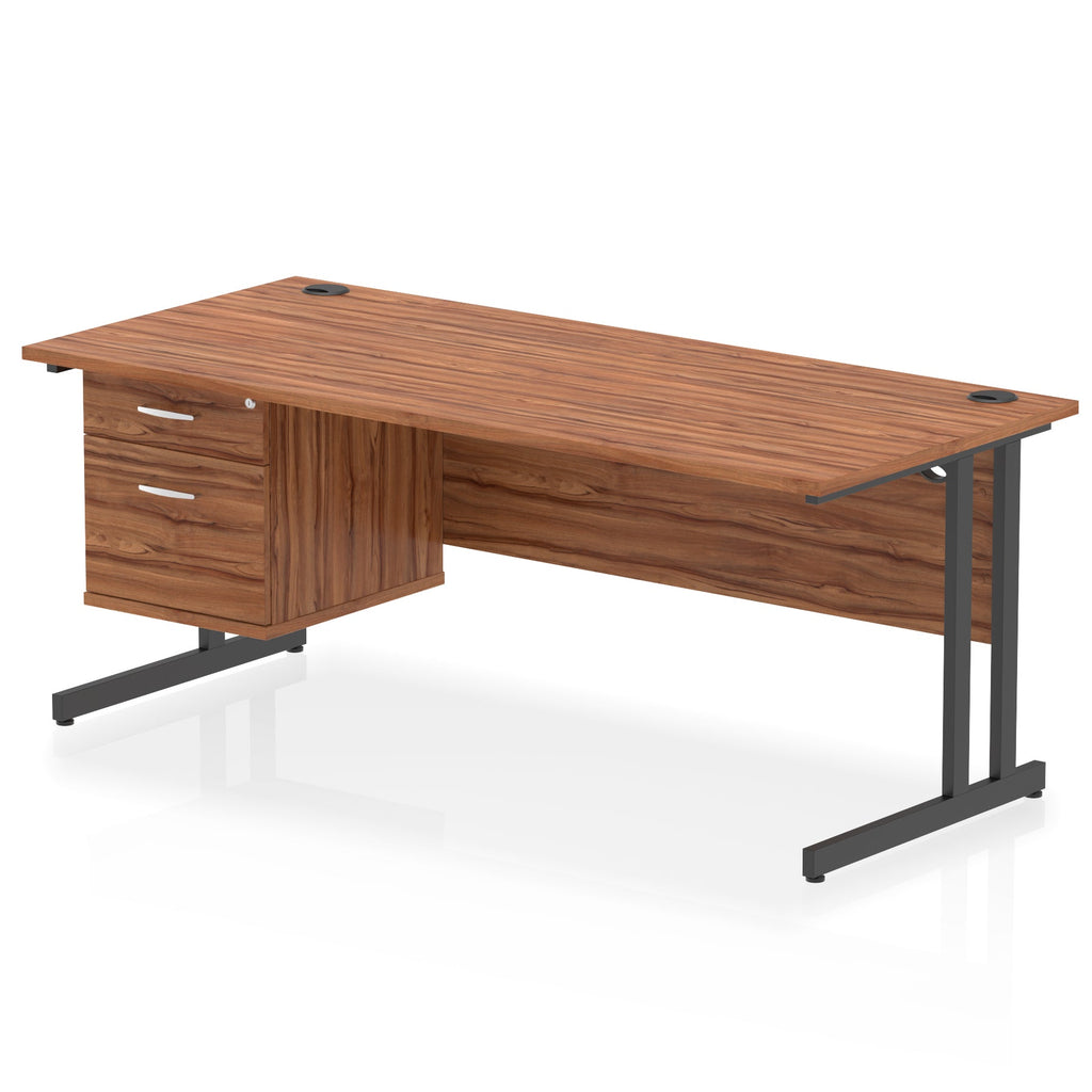 Office desk with wood-effect top, matching drawers and metal legs on a white background
