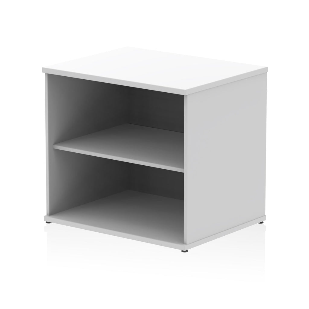 One shelf white bookcase on a white background