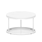 A round white coffee table with a metal frame, shown on a white background.