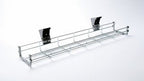 Chrome cable basket with hooks on a white background