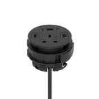 Black electrical plug with multiple sockets on a white background