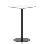 Square high table with a white top and black cylindrical base on a white background