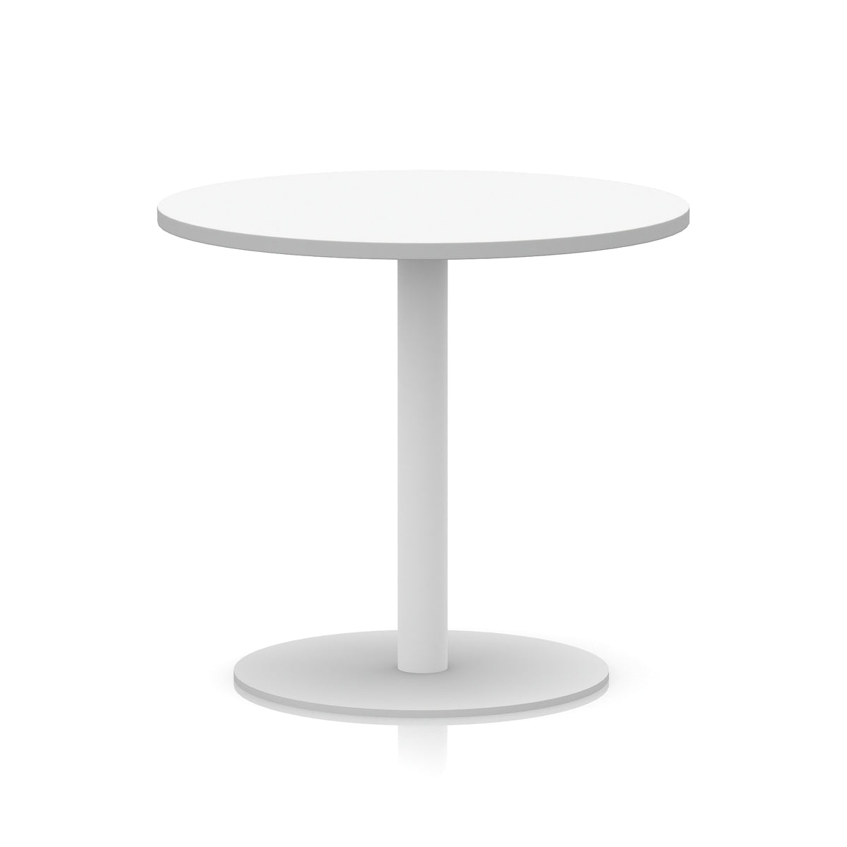 White round table with metal base on a white background