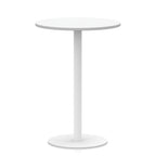 White high round table with metal base on a white background