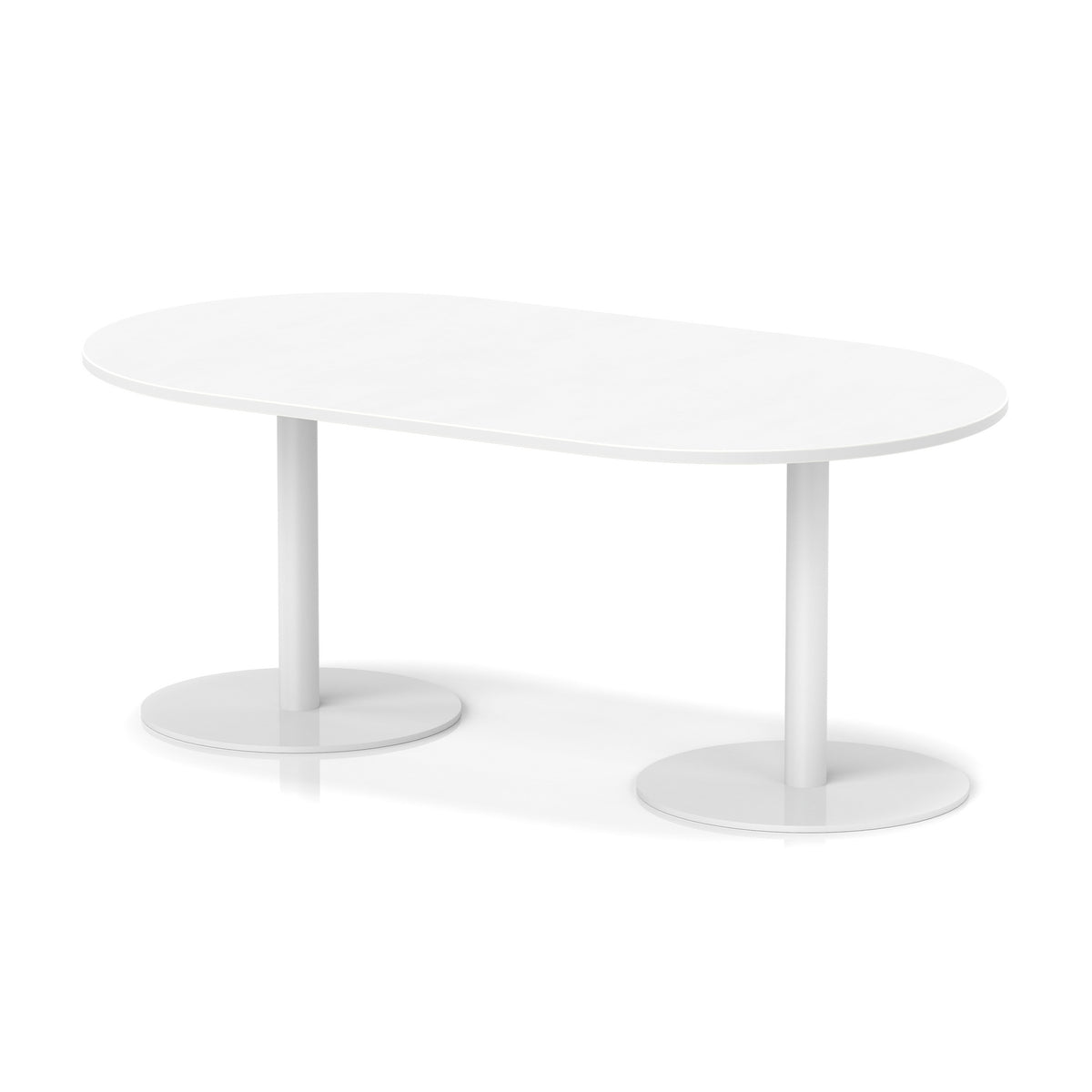 White round table with metal legs on a white background