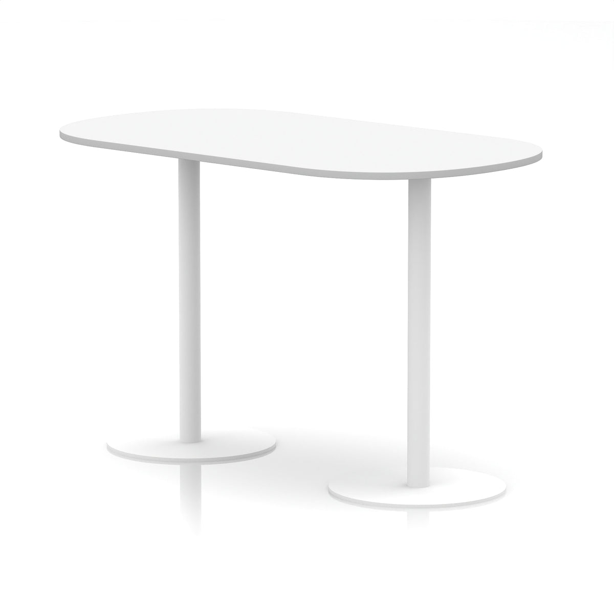White high table with metal legs on a white background